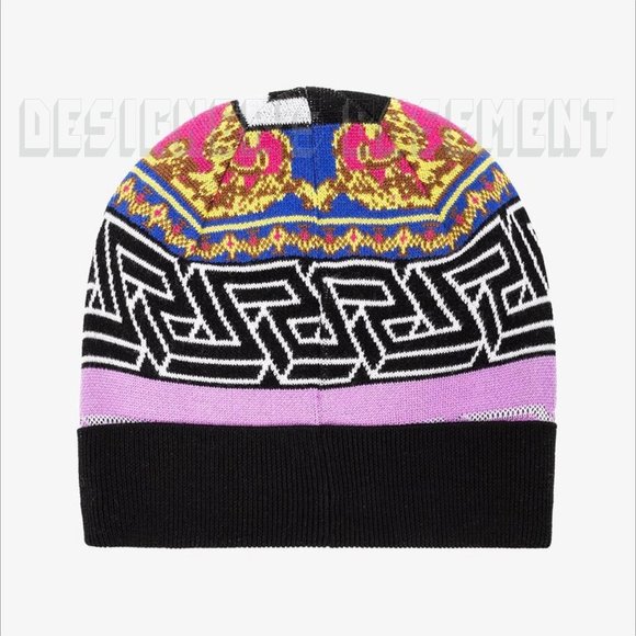 VERSACE Medusa Renaissance Greca Pattern Logo Intarsia wool blend Beanie hat NWT - Picture 4 of 7